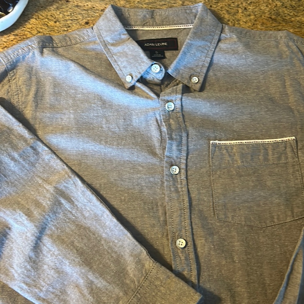 Men’s Adam Levine small gray button down shirt .